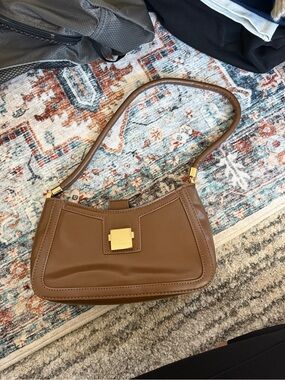 Brown Leather Shoulder Bag with Gold Hardware